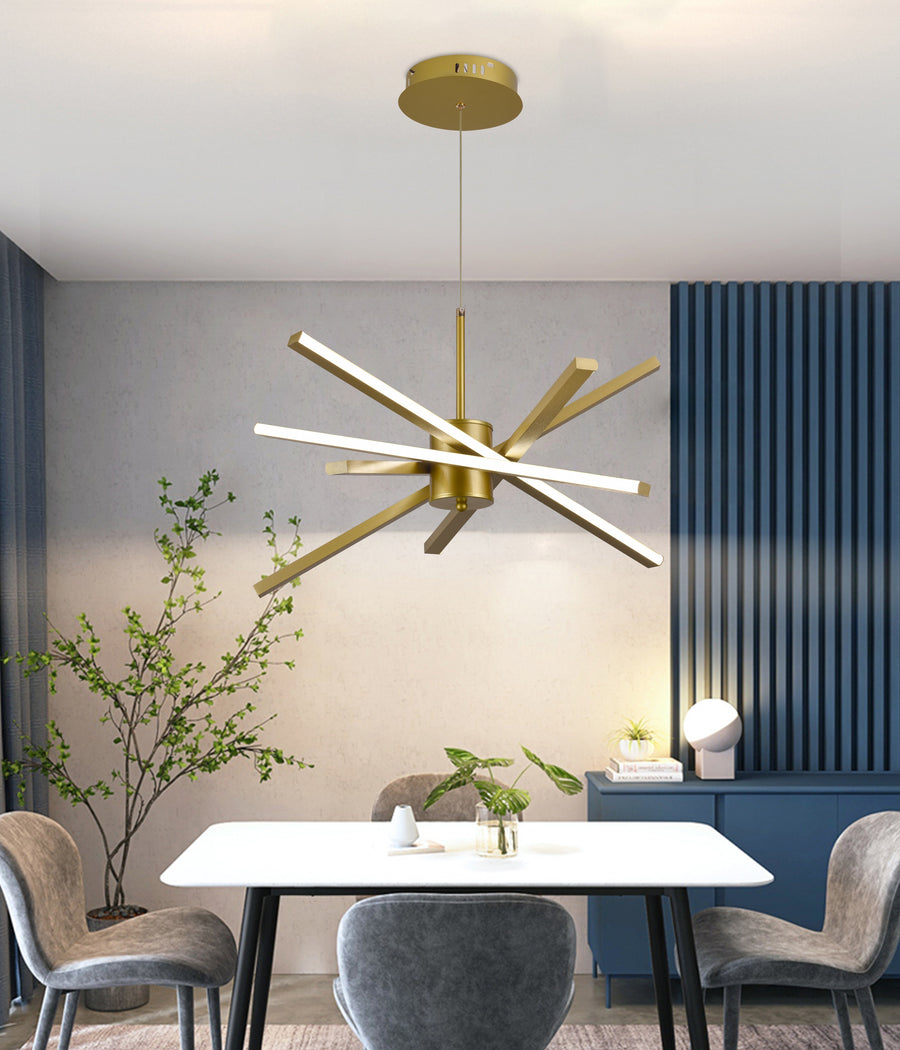 Πολυέλαιος LED με Τηλεχειριστήριο LT176/5GD, 69W, 5 Στοιχεία, Κρύο/Ζεστό/Ουδέτερο φως 3000K/4000K/6000K, Ρυθμιζόμενο, Χρυσό, Ρυθμιζόμενο ύψος, Μέταλλο και Ακρυλικό