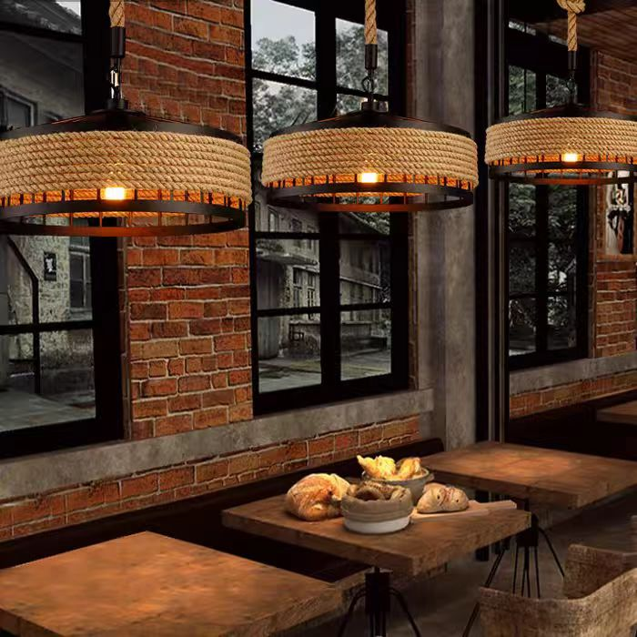 Vintage Πολυέλαιος LV300/300BK, 1xE27, Rustic Barn, String and Metal, 150cm, Μαύρο