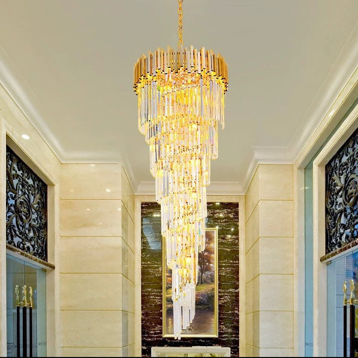 Candelabru Cristal CC110/600x1800GD , 28xE14, Diametru 60cm, Inaltime 180cm, Auriu Lucios, Inaltime Reglabila, Design Elegant Candelabre Cristal Default Title Alessandro Design
