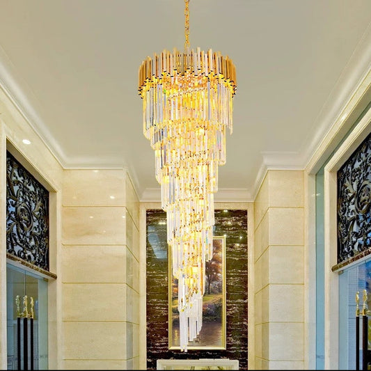 Crystal Chandelier CC110/600x1800GD, 28xE14, Διάμετρος 60cm, Ύψος 180cm, Γυαλιστερό Χρυσό, Ρυθμιζόμενο Ύψος, Κομψή σχεδίαση