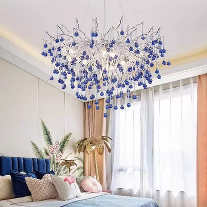 Crystal Chandelier CC335/600CH, 9x G9, Chrom and Blue Crystals, 60cm, Ρυθμιζόμενο Ύψος