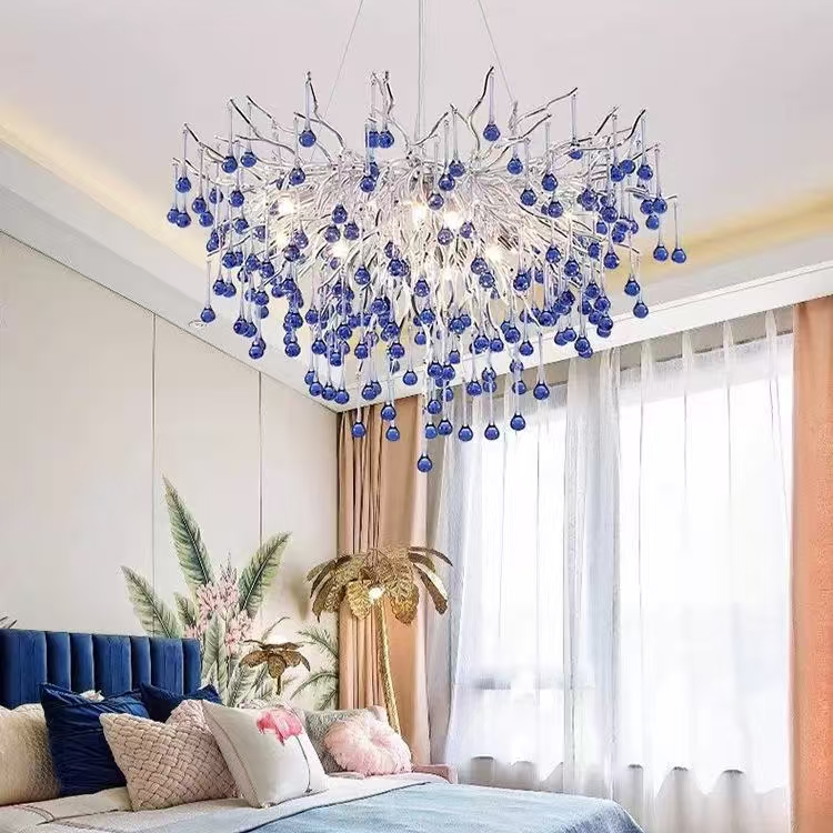 Crystal Chandelier CC335/600CH, 9x G9, Chrom and Blue Crystals, 60cm, Ρυθμιζόμενο Ύψος