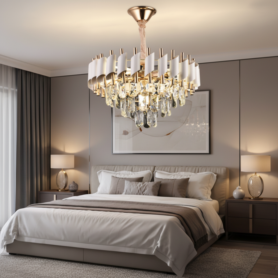 Κρυστάλλινος πολυέλαιος VERSAILLES Nobile 5xE14, Διάμετρος 40cm, Γυαλιστερό χρυσό και λευκό