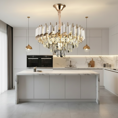 Κρυστάλλινος πολυέλαιος VERSAILLES Nobile 5xE14, Διάμετρος 40cm, Γυαλιστερό χρυσό και λευκό