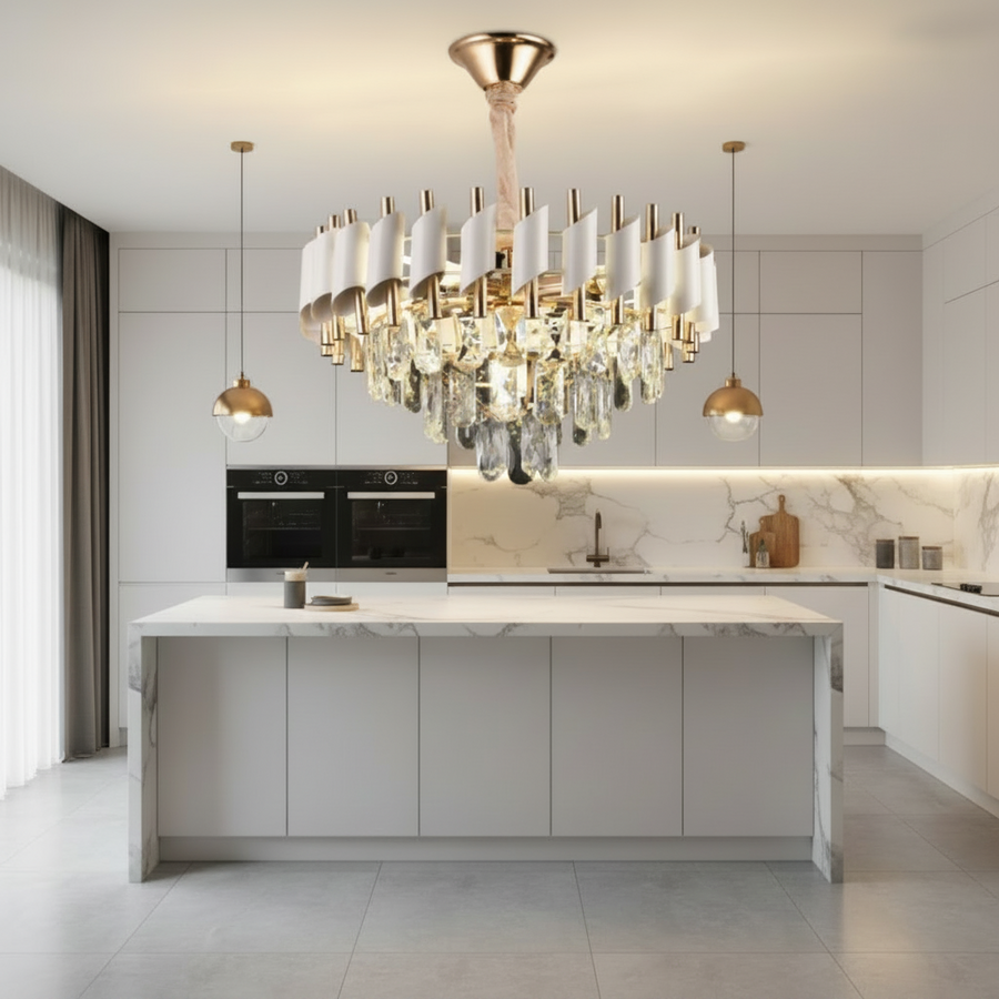 Κρυστάλλινος πολυέλαιος VERSAILLES Nobile 5xE14, Διάμετρος 40cm, Γυαλιστερό χρυσό και λευκό