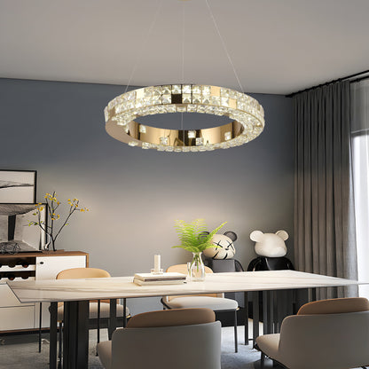 Πολυέλαιος LED με τηλεχειριστήριο, LLC135/1GD, κρύσταλλο και μέταλλο, 29W, 1 κύκλος, ρυθμιζόμενο, ρυθμιζόμενο ύψος, κρύο/θερμό/ουδέτερο φως, πολυτελής φωτισμός