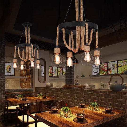 Wheel Chandelier LV580, 4xE27, Brown, Metal and String Vintage Chandeliers Προεπιλεγμένος τίτλος Alessandro Design