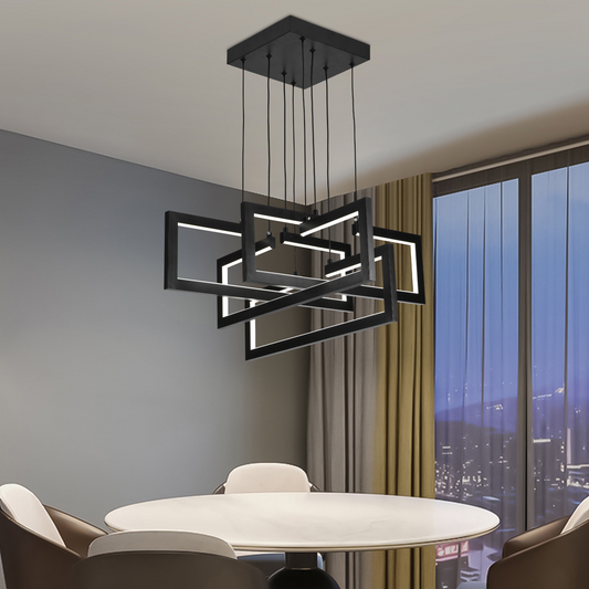 Πολυέλαιος LED με τηλεχειριστήριο, Κρεμαστό 98W, 4 Στοιχεία, Κρύο/Ζεστό/Ουδέτερο φως, Ρυθμιζόμενο, Ρυθμιζόμενο ύψος, Μαύρο