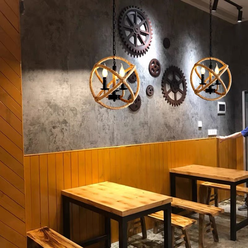 Vintage Πολυέλαιος LV585/4BK, 4xE14, Rustic Barn, String and Metal, 30cm, Μαύρο