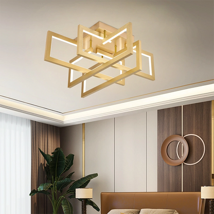 Πολυέλαιος LED με τηλεχειριστήριο 96W, 4 Στοιχεία, Κρύο/Ζεστό/Ουδέτερο φως, Ρυθμιζόμενο, Χρυσό