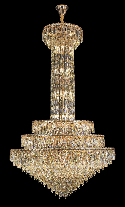Candelabru Cristal GRAND 87xE14, D138 cm, Auriu, Inaltime Reglabila, Metal si Cristal
