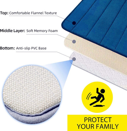 Σετ 3 Χαλάκια Μπάνιου, 50x40 cm, Μπλε, Αντιολισθητικό