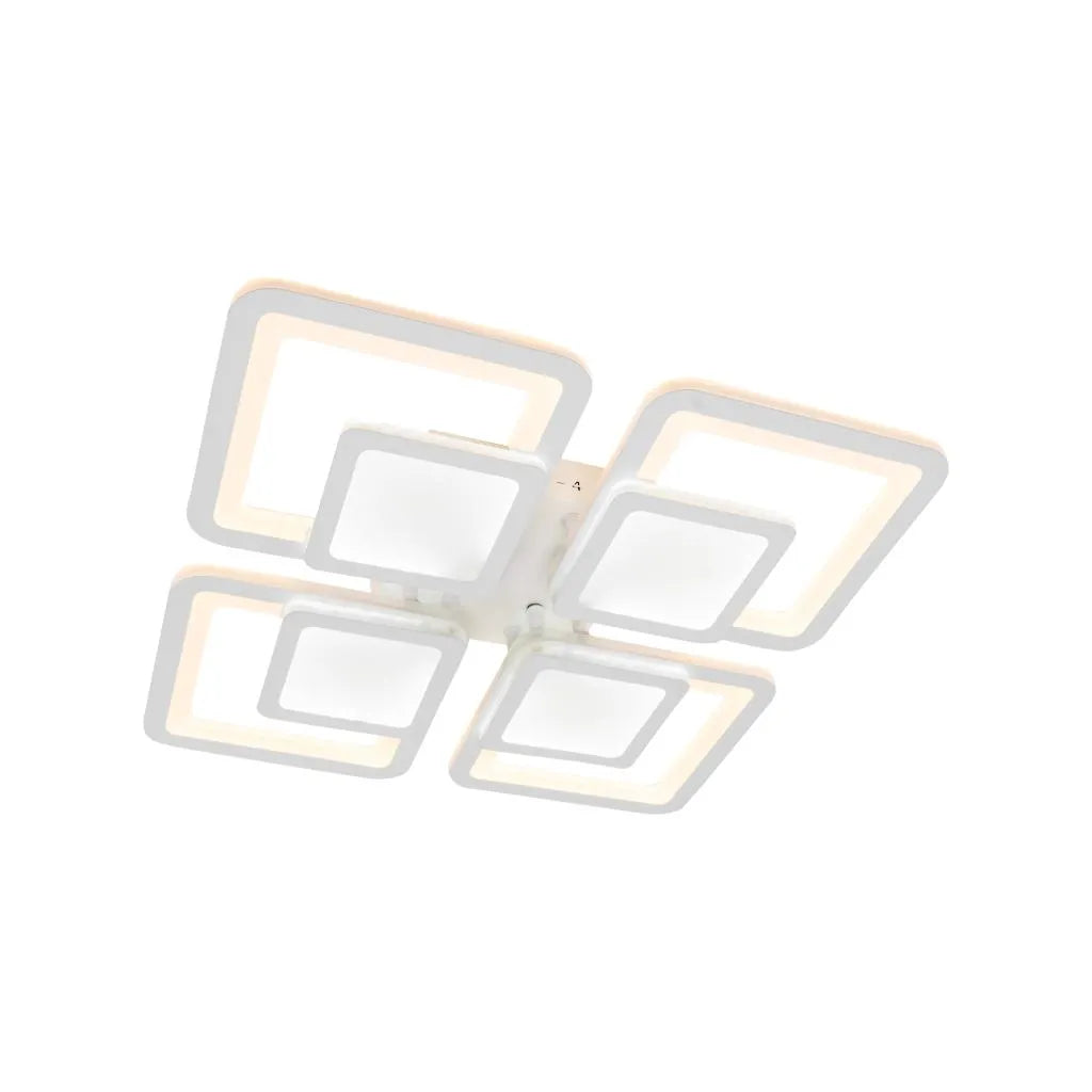 LED πολυέλαιος με τηλεχειριστήριο σουσάμι, 77W, 4 τετράγωνα, κρύο/ζεστό/ουδέτερο φως, ασταθές, λευκό