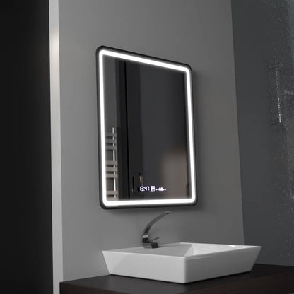 Mirror LED Touch Favola System Decrosting Neagra Clock and Therement 75x90 CM Marcello Funghi Collection
