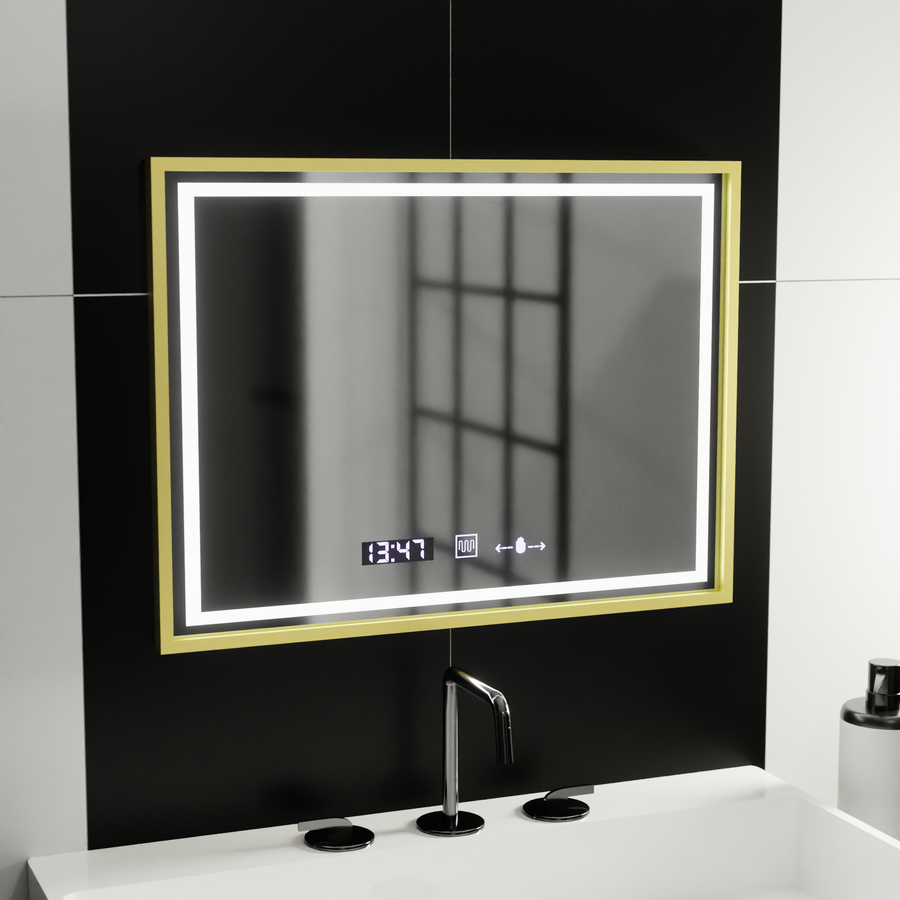 LED ορθογώνιο LED Mirror 80x60cm Crystallo Motionglow Marcello Dimable Clock Disrosting System