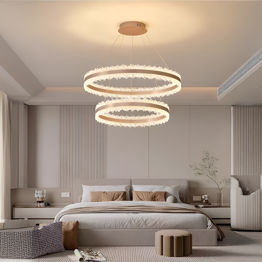 Lustra LED suspendata cu Telecomanda FOSCO Duo 126W, lumina Rece/Calda/Neutra, Dimabila,Inaltime Reglabila, Auriu
