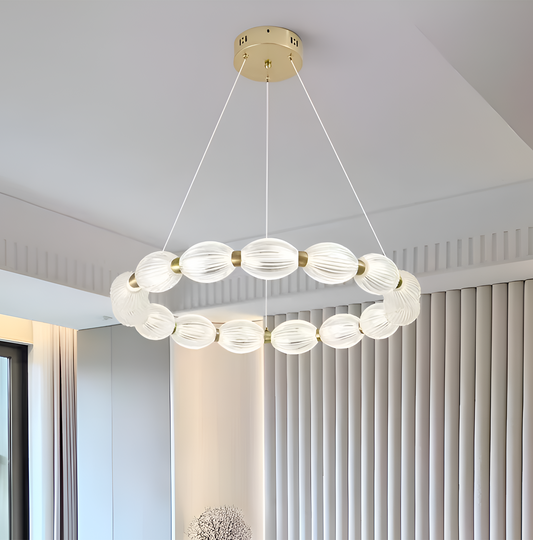 Lustra LED suspendata cu telecomanda FAUSTO II, 43W, lumina Rece/Calda/Neutra, Dimabila,Inaltime Reglabila, Auriu