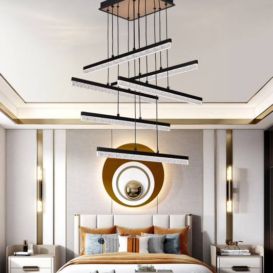 Κρεμαστός κρυστάλλινος πολυέλαιος LED LT181/6BK, 84W, Light 3000/4000/6000K, Μαύρος, Ρυθμιζόμενο Ύψος