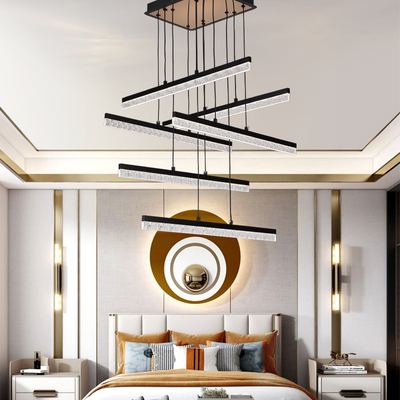 Κρεμαστός ακρυλικός πολυέλαιος LED LT181/6BK, 82W, Light 3000/4000/6000K, Μαύρος, Ρυθμιζόμενο Ύψος