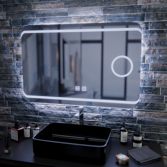 Καθρέφτης LED E30S/65X45, Λειτουργία αφής και αποθάμβωσης, Καλλυντικό φως, 65x45 cm, κρύο φως 6000K