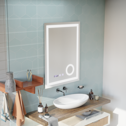 Mirror LED Touch Manfred Σύστημα πρόβλεψης, ρολόι και θερμοκρασία 60x80 cm καλλυντική μεγέθυνση