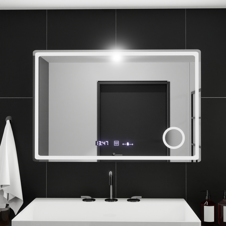 Mirror LED ορθογώνιο 90x60cm Bellezza Riflesso Puro Motionglow Marcello Dishantic Clock System
