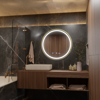 Mirror LED γύρο 70cm Celesti Royale Gold Motionglow Marcellow Dimable Clock Disrosting System