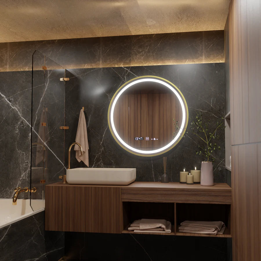 Mirror LED γύρο 60cm Celesti Royale Gold Eleve Motionglow Marcello Dimable Clock Discosting System