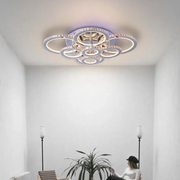 Πολυέλαιος LED με τηλεχειριστήριο και κρύσταλλο LIA RGB 182W, 8 κύκλοι, Κρύο/Ζεστό/Ουδέτερο φως, Ρυθμιζόμενο, Γυαλιστερό χρώμιο λευκό