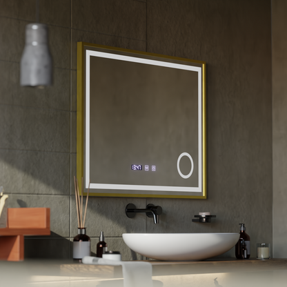 Mirror LED Touch Rolf Rolf Systems, ρολόι και θερμοκρασία 80x60 cm Χρυσή Ramahed Cosmetics LUP