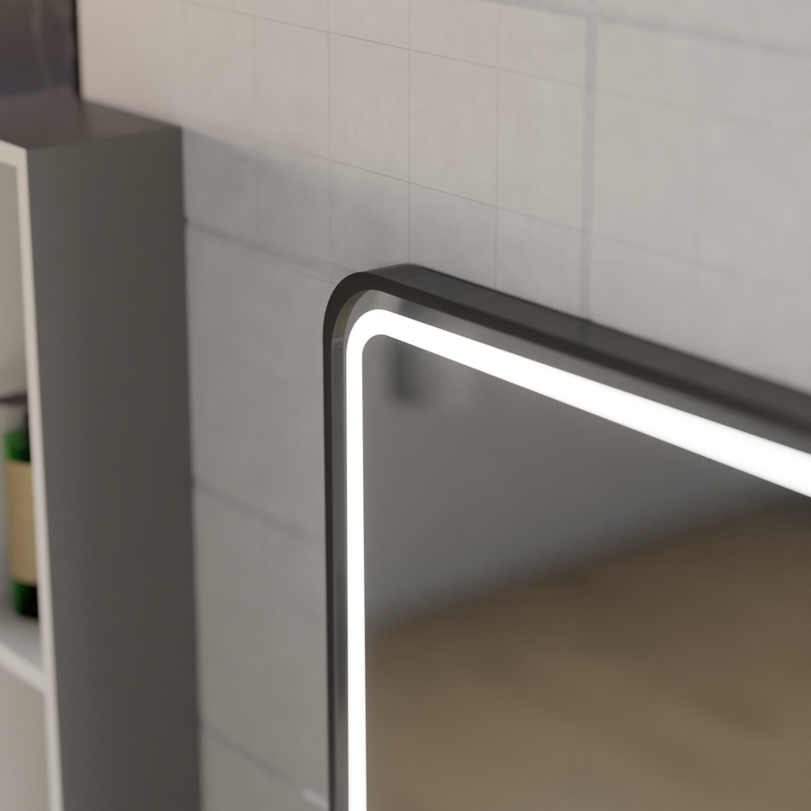 Mirror LED Touch Ulrich ΣΥΣΤΗΜΑ ΔΙΑΚΟΠΗΣ, Ρολόι και Θερμοκρασία 60x80 cm Μαύρο Ramahed Cosmetics LUP