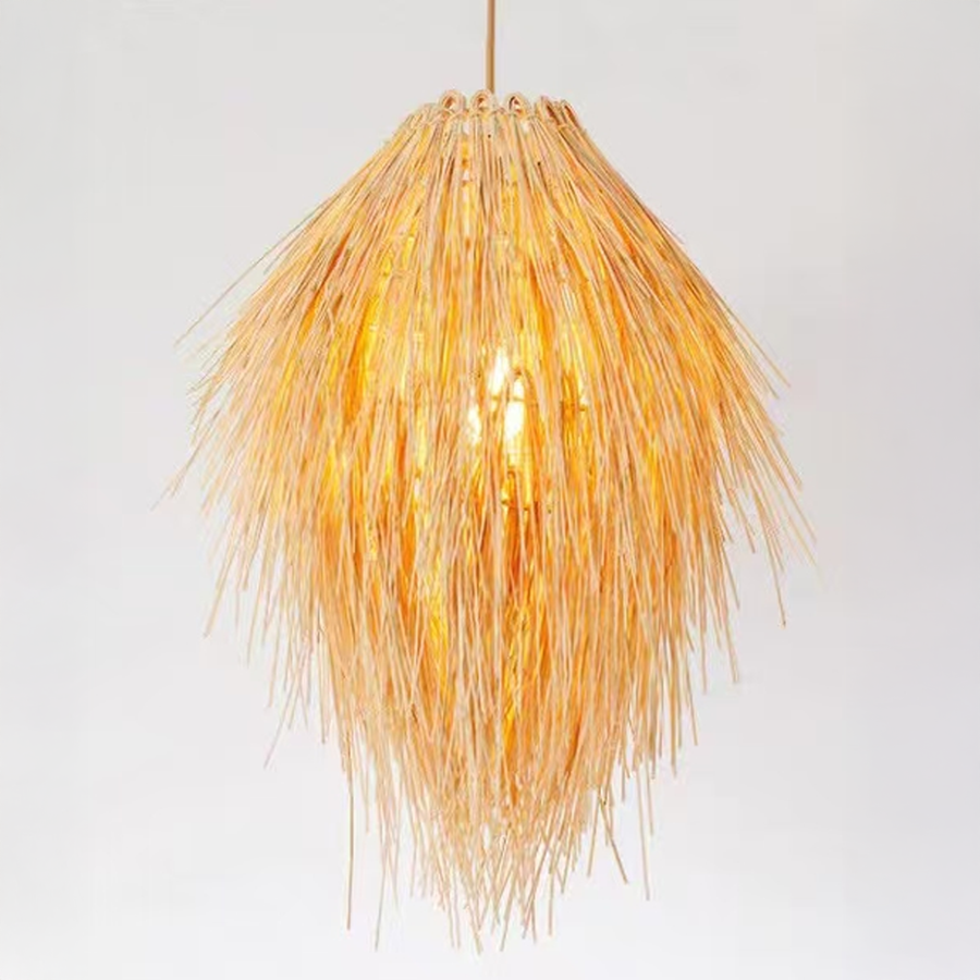 Vintage Ψάθινο Πολυέλαιος LV810, 1xE27, Ρουστίκ, 150cm, Μαύρο