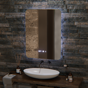 Ορθογώνιος καθρέφτης LED αφής ARTAR, 60X80cm, Σύστημα αποθάμβωσης, Ρυθμιζόμενος, Ρολόι και Θερμοκρασία, Θερμό Ουδέτερο Ψυχρό Φως 3000K/4000K/6000K