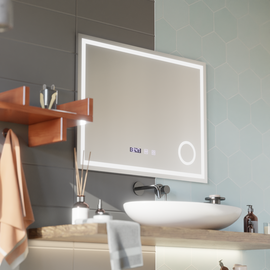 LED Touch Gunter Mirror System, ρολόι και θερμοκρασία 80x60 cm καλλυντική μεγέθυνση