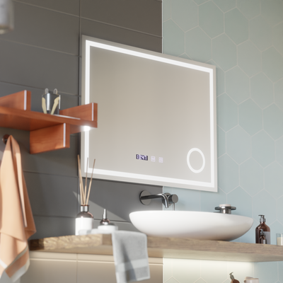 LED Touch Gunter Mirror System, ρολόι και θερμοκρασία 80x60 cm καλλυντική μεγέθυνση