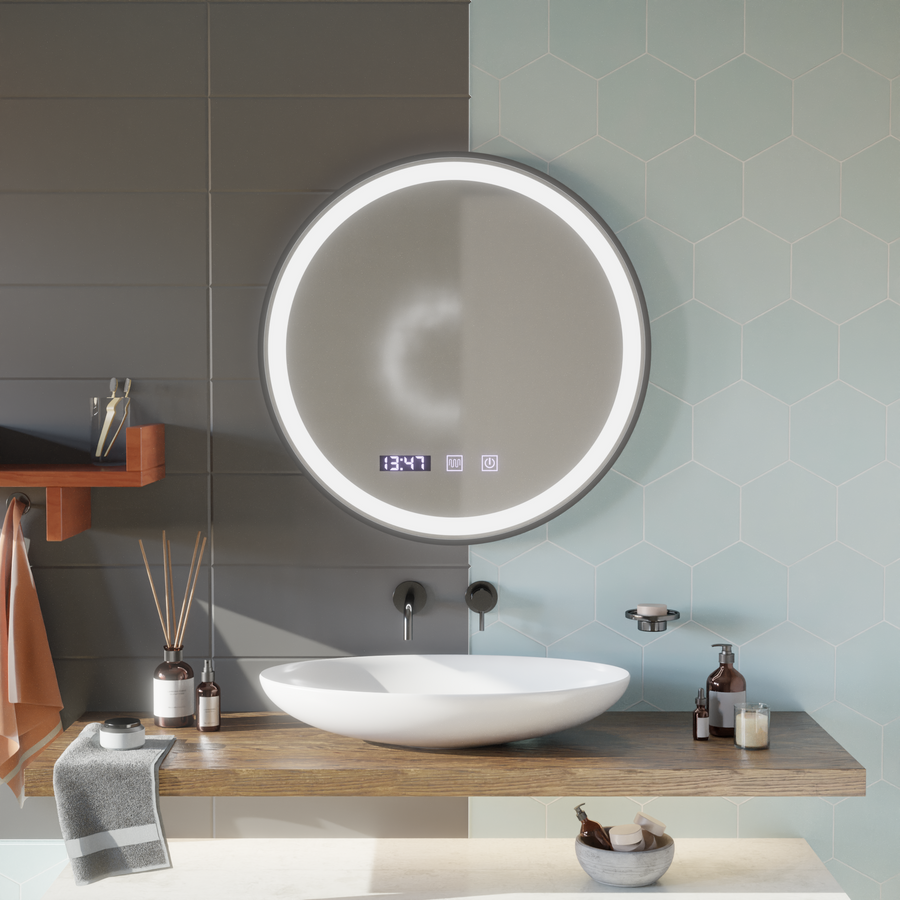 LED Touch Otto Mirror System, ρολόι και θερμοκρασία 80 cm Black Brudged Frame