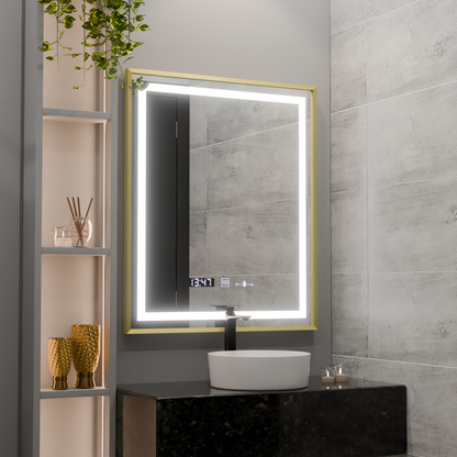 Mirror LED ορθογώνιο 75x90cm Verite Royale Gold Motionglow Marcello Dimable Clock Discosting System