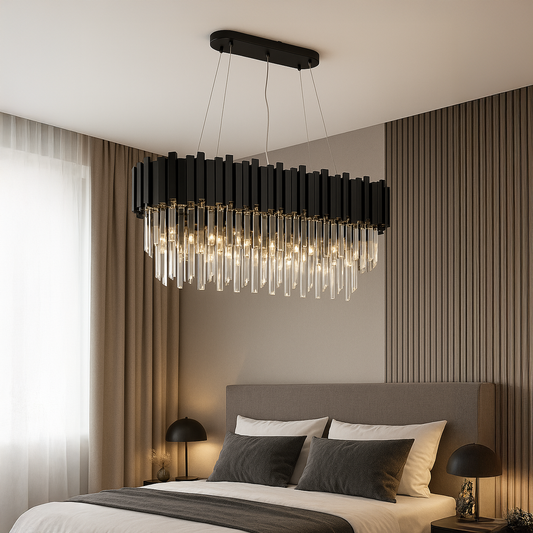 Crystal πολυέλαιος Blois Eleganza 8xe27, διάμετρος 49cm, μαύρο, ρυθμιζόμενο ύψος