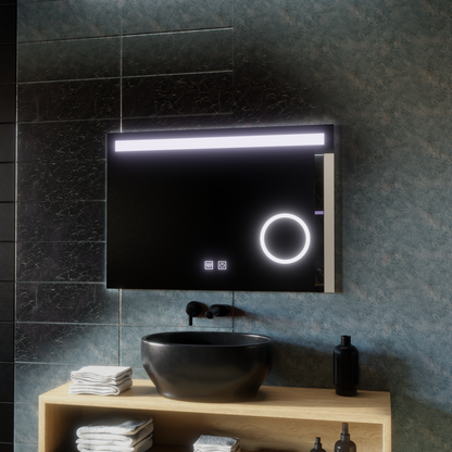 Ορθογώνιος καθρέφτης LED, 80x60cm, Piano Touch, Demister System, Dimmable