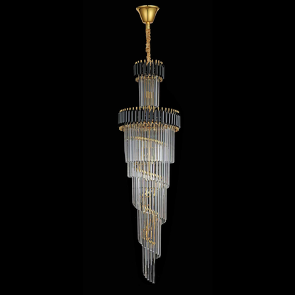 Crystal Chandelier CC900/600X1800, 27xE14, Διάμετρος 60cm, Ύψος 180cm, Γυαλιστερό Χρυσό και Μαύρο, Ρυθμιζόμενο Ύψος, Κομψή σχεδίαση