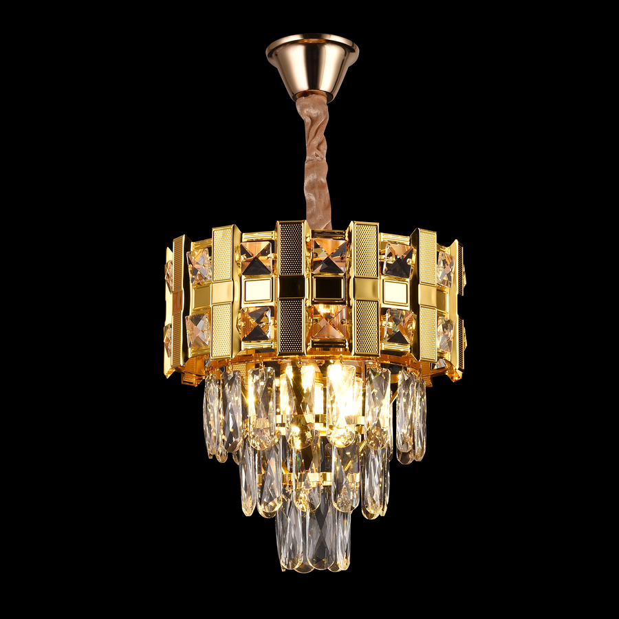 Cristal πολυέλαιος Aurelio Vesta 3xE14, διάμετρος 30cm, γυαλιστερό χρυσό, ανανεώσιμο ύψος