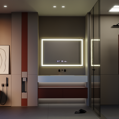 Mirror LED ορθογώνιο 120x80cm Vérité Motionglow Marcello, σύστημα απενεργοποίησης, θερμόμετρο και ρολόι, Daimable