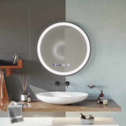 LUDWIG LUDWIG LED LED Σύστημα πρόβλεψης καθρέφτη, ρολόι και θερμοκρασία 70 cm μαύρο πλαίσιο brudged