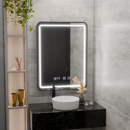LED Touch Karl Mirror System, ρολόι και θερμοκρασία 50x70 cm Black BrushD πλαίσιο