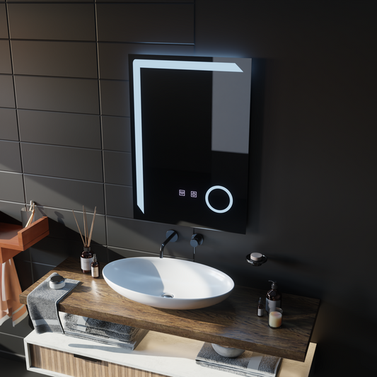 Mirror LED Touch Manfred Σύστημα πρόβλεψης, ρολόι και θερμοκρασία 60x80 cm καλλυντική μεγέθυνση