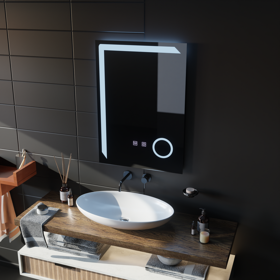 Mirror LED Touch Manfred Σύστημα πρόβλεψης, ρολόι και θερμοκρασία 60x80 cm καλλυντική μεγέθυνση