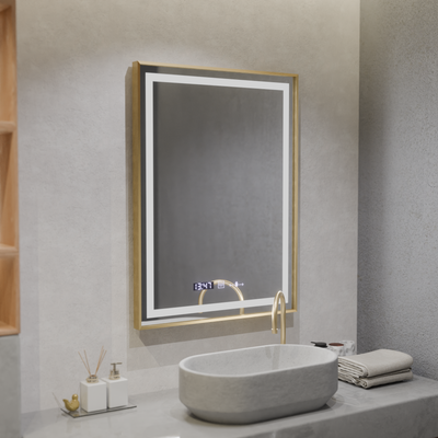 Mirror LED ορθογώνιο 60x80cm Verite Royale Gold Motionglow Marcello Dimable Clock Disrosting System