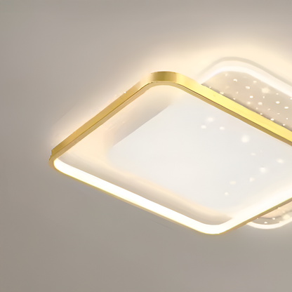 LED πολυέλαιος με τηλεχειριστήριο Gildra, 110W, 2 τετράγωνα, κρύο/ζεστό/ουδέτερο φως, άκαμπτο, χρυσό