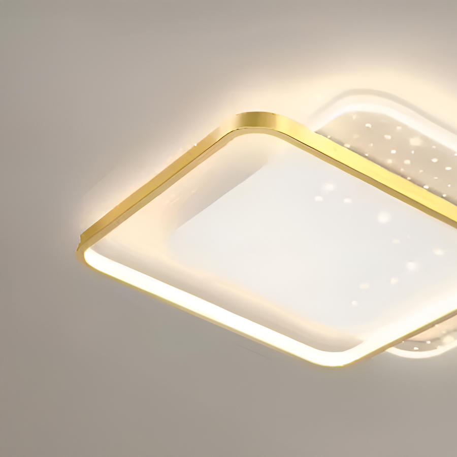 LED πολυέλαιος με τηλεχειριστήριο Gildra, 110W, 2 τετράγωνα, κρύο/ζεστό/ουδέτερο φως, άκαμπτο, χρυσό