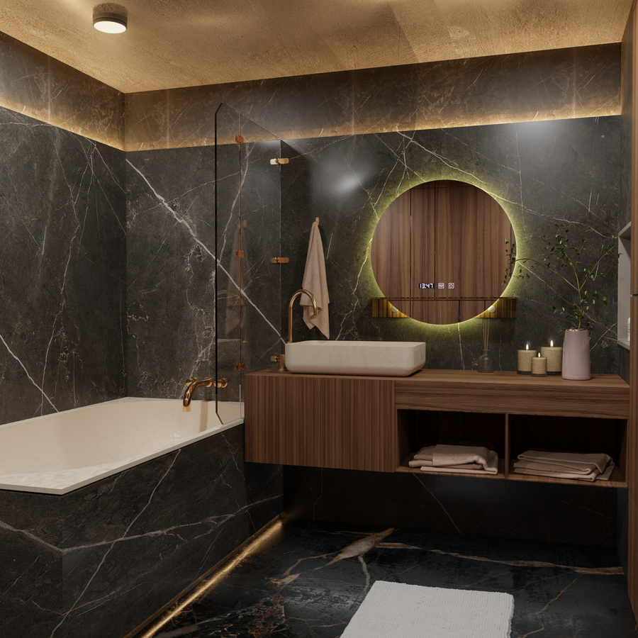 LED Touch Alfred Mirror System, ρολόι και θερμοκρασία 60x60 cm με ολοκληρωμένη υποστήριξη